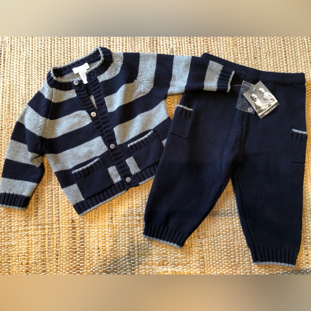 NWT PIPER & POSIE sz9m sweater play set 💯Cotton Great quality Navy/gray